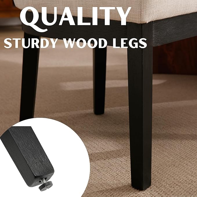 Modern Dining Chairs Set of 4 Comfortable Dining Room Chairs with Back, Linen Fabric Upholstered Kitchen Side Chairs with Black Wood Legs for Living Room, Beige