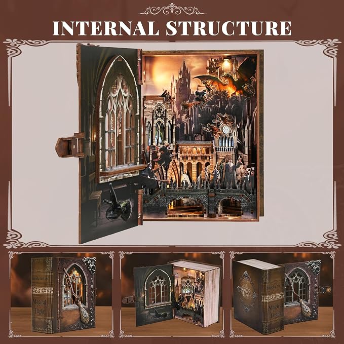 MiniCity DIY Book Nook Kits for Adults, Miniature Dollhouse Booknook Kit, 3D Wooden Puzzle Creative Decorative Bookends Bookshelf Diorama Insert Crafts Hobbies Gifts (Introduction to Magical Flight)
