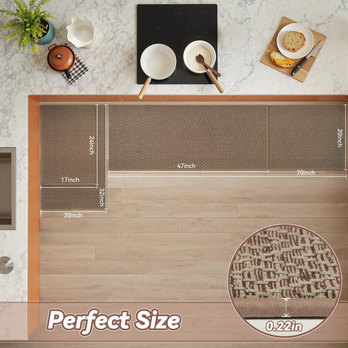 PADOOR Kitchen Runner, Rubber Backed Kitchen Runner Rugs Non Skid Washable, Super Absorbent Kitchen Mats for Floor Front of Sink, 20"x47" Brown