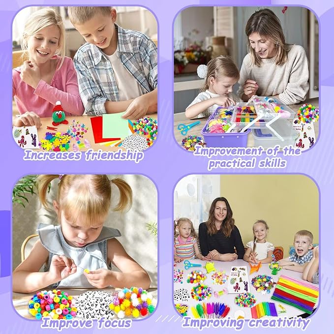 3000 Arts and Crafts Supplies for Kids Craft Kit All in 3 Layered Craft Box with Pipe Cleaners Crafts for Kids Age 4-6, 6-8, 8-12 DIY School Supplies Materials Set Toys Gifts for Girls Boys, Purple