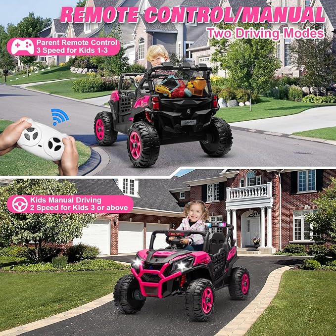 24V 2 Seater Ride on Car for Big Kids, JOYRACER 4x4 Off-Road UTV Toy w/Remote Control, 800W Powerful Motors, 20" Large Seat, 5 Mph Max Speed, Bluetooth, MP3, Lights, Electric Car for Kids, Rosered