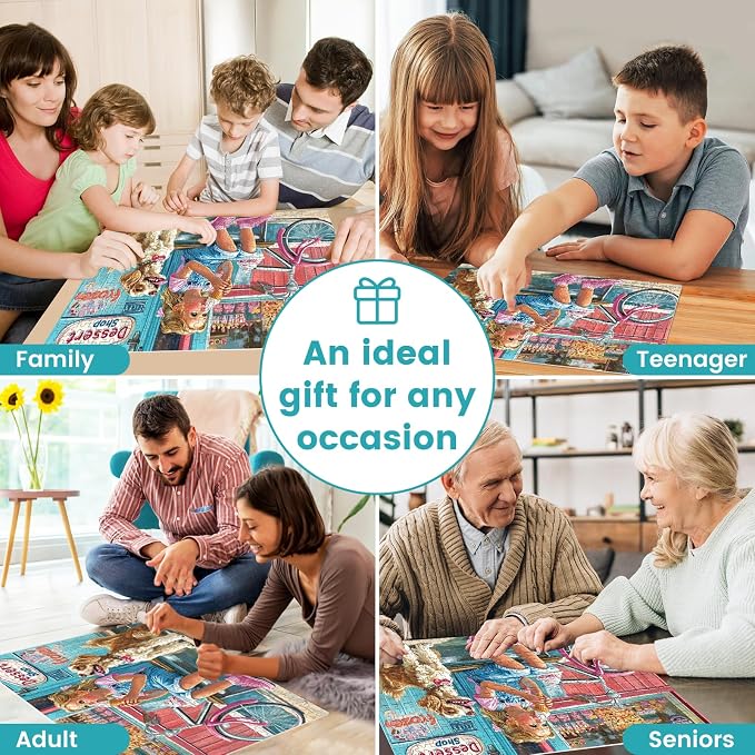 300 Pieces Ice Cream Puzzles for Adults - Puzzles for Kids Ages 6-8 8-10 10-12 - Large Piece Dog Jigsaw Puzzle - Dessert Shop Puzzle for Friends Family Activity Game Nights Gifts