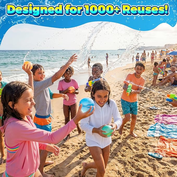 12 Pcs Reusable Water Balloons, Self-Sealing Refillable Water Balls, Pool Toys for Kids Ages 4-14, Pool Beach & Outdoor Water Ballons