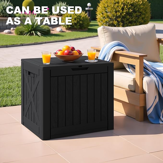 Greesum 40 Gallon Resin Deck Box, Outdoor Storage for Patio Furniture, Garden Tools, Pool Supplies, Weatherproof and UV Resistant, Lockable, Black