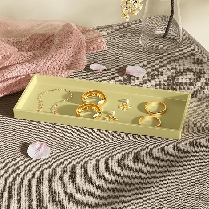 Vanity and Bathroom Tray, 11.8" ABS Countertop Organizer,Waterproof Vanity Tray for Toilet Tank,Perfume,Soap,Keys,Bathroom Accessories,Kitchen and Bath Trays,Non Slip Small Trays,Gold