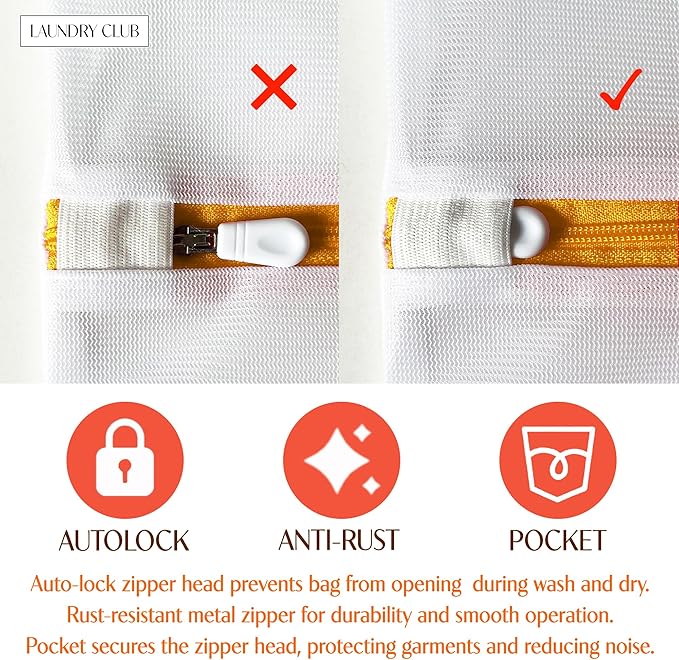 3 Pack Mesh Laundry Bags for Delicates 16inx20in (40cmx50cm), Dryer Safe, Breathable Fine Net, Sturdy Anti-Rust Zipper, Mesh Laundry Bags for Lingerie, Bra, Underwear, Sneakers, Socks, Laundry Club™