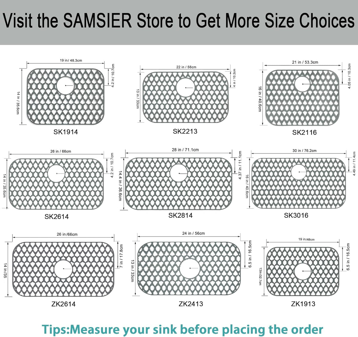 Sink Protectors for Kitchen Sink 13x11 &16x12 &19x14 &21x16 &22x13 &24x13 &26x14 &28x14 &30x16, Large Silicone Sink Mats Grid for Bottom of Farmhouse Sink (21”x16”, Rear Drain)