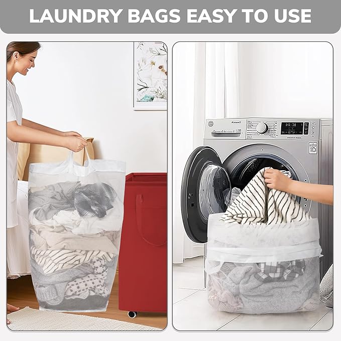 Goodpick Laundry Basket with Wheels,75L Large Roolling Laundry Basket with Removable Wash Bag, Clothes Hamper with Wheels for Laundry Room, Red