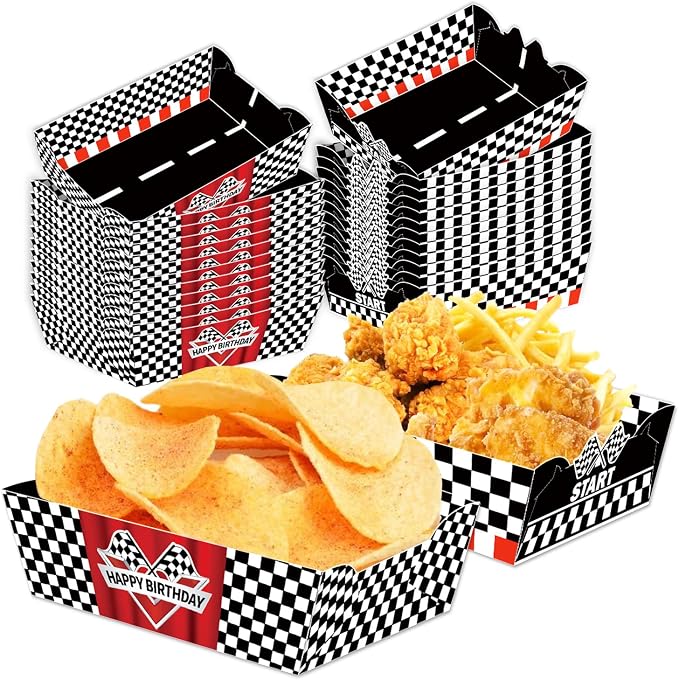 24 Pcs Racing Car Theme Food Trays Race Track Party Supplies Decorations Racing Sports Themed Dinnerware for Kids Boys Birthday Baby Shower Decor