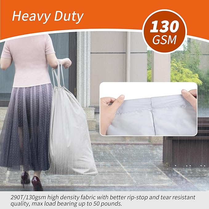 Polecasa Extra Heavy Duty Large Laundry Bag with Sturdy Handles and Drawstring Closure, 2 Pack 28 x 36 inches Durable Storage Bags for Basket, Hamper, College, Dorm, Travel, Silver