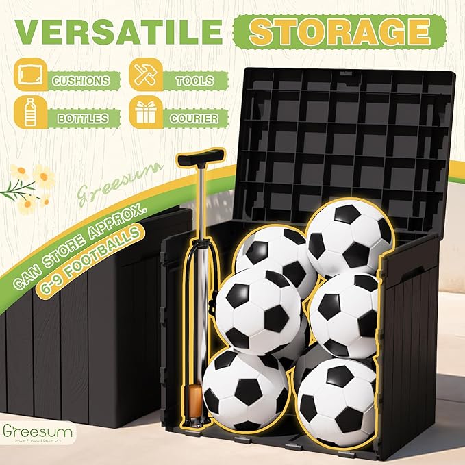 Greesum 31 Gallon Deck Box for Outside, All Weather Outdoor Storage Boxes for Patio Furniture Set, Package Delivery Box, Garden Tools, Black(Set of 2)