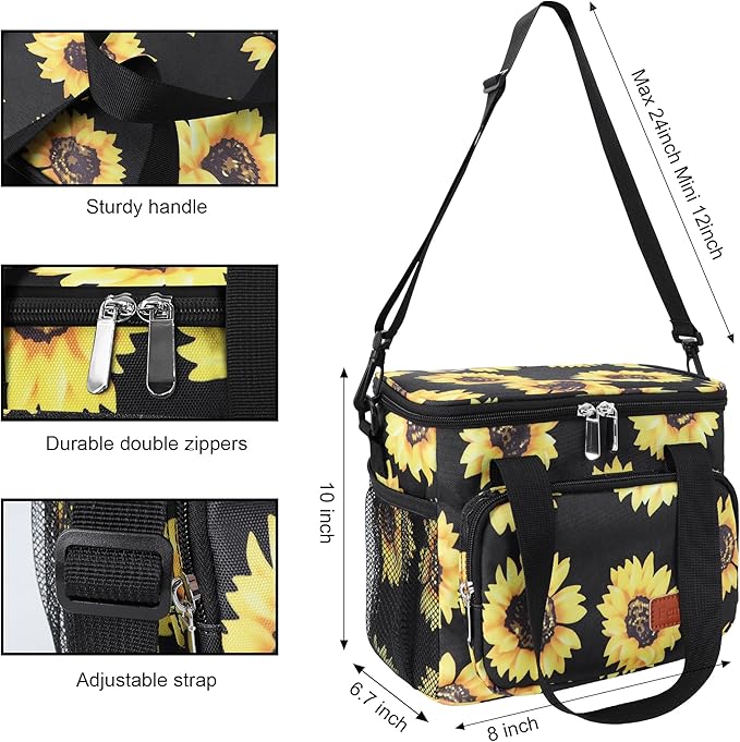 Femuar Lunch Bags for Women/Men, Insulated Lunch Bag for Work Office - Lunch Cooler Bag Leakproof Lunch Box with Adjustable Shoulder Strap - Sunflower
