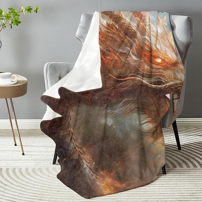 Fiery Dragon Design Plush Throw Blanket - Soft, Comfy, Lightweight, Warm, and Fuzzy - Ideal Gift for Men and Boys - Perfect for Couch, Bedroom, Travel, Bed - 50x40 inches