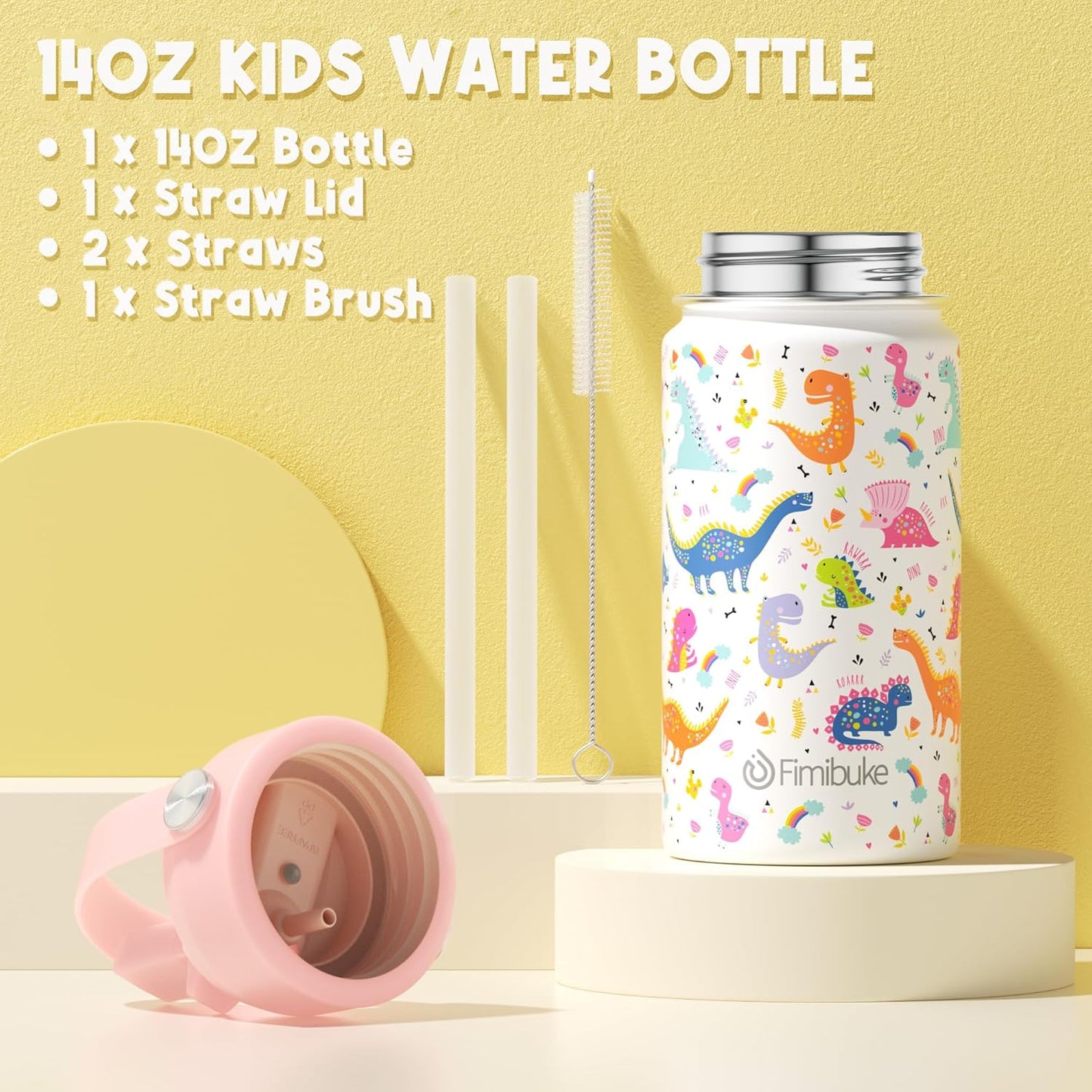 Fimibuke Kids Bento Lunch Box with 4 Compartments, Insulated lunch Bag, Stainless Steel Insulated Water Bottle, Ice Pack & Utensils Set, Birthday Gifts for Ages 3-12 Back to School Toddler Girls Boys
