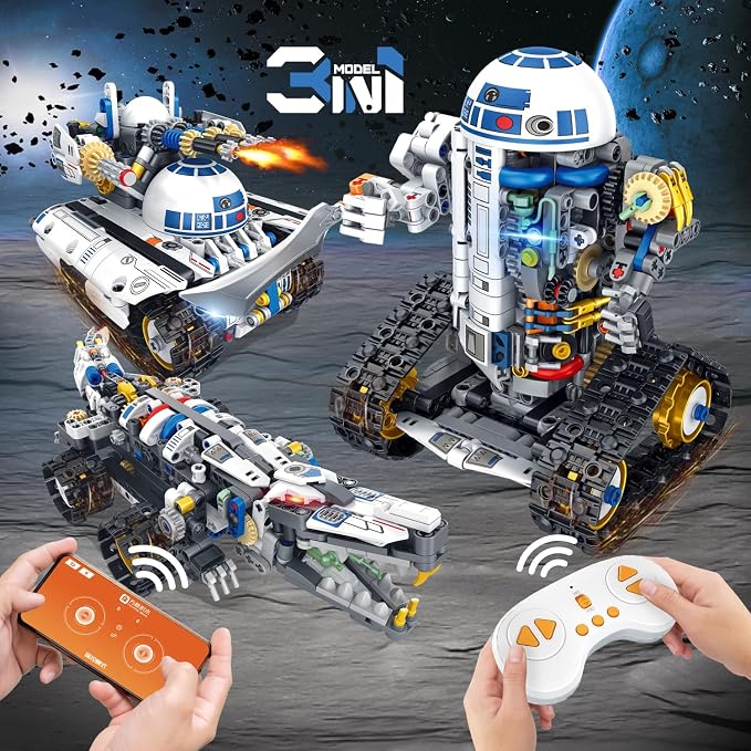 3 in 1 STEM Robotics Building Kit, 776 PCS APP/Remote Control Robot Space Wars Toy Building Block Sets, Compatible with Lego Robotics Control & Programming Robot Birthday Gifts for Boys Age 8-14+