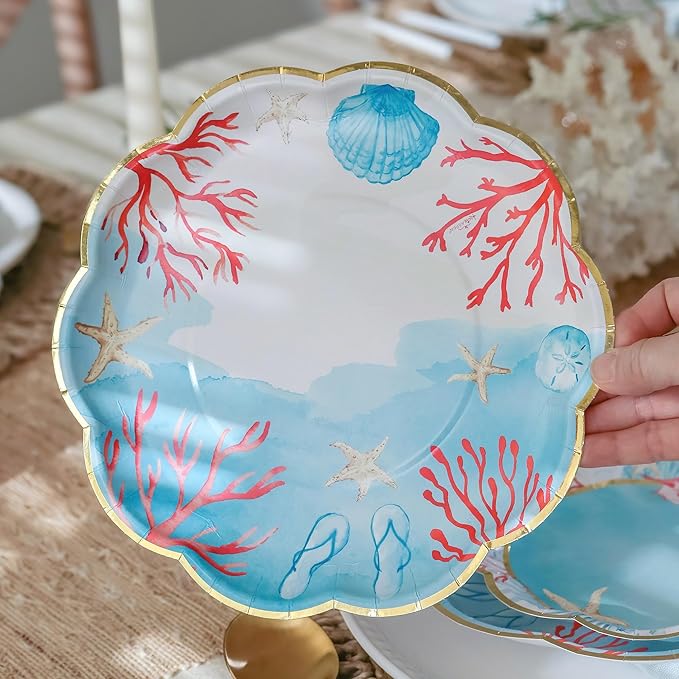 Kate Aspen Beach Party Decorations - 62 Piece Coastal Plates and Napkins Party Supplies for 16 Guests - Summer Tableware for Bridal Shower, Luau, Wedding, Pool Parties & More