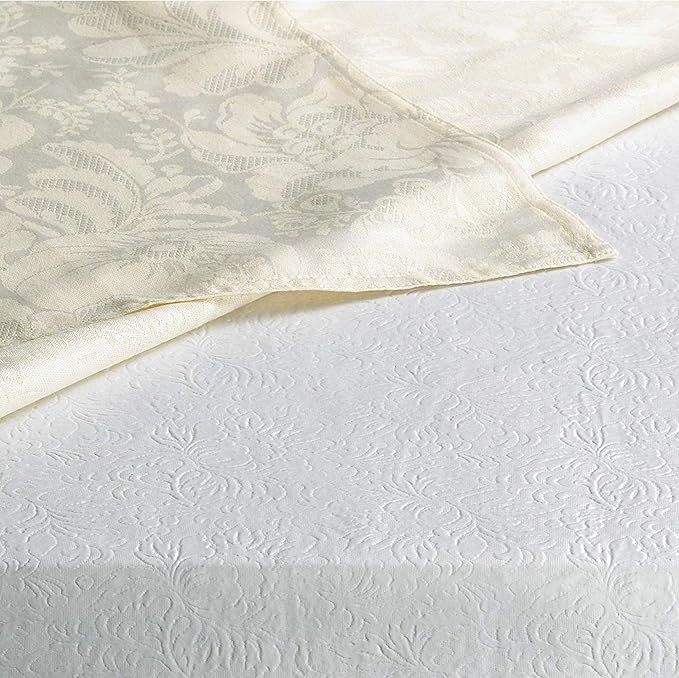 Home Bargains Plus Quilted Heavy Duty Table Pad Protector with Flannel Backing, Cut to Fit, Heat Resistant, Wipe Clean, Protects Table from Spills and Scratches, White, 70” Round Rectangle