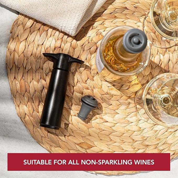 Vacu Vin Wine Saver Pump Gray with Vacuum Wine Stopper - Keep Your Wine Fresh for up to 10 Days - 1 Pump 8 Stoppers - Reusable - Made in the Netherlands