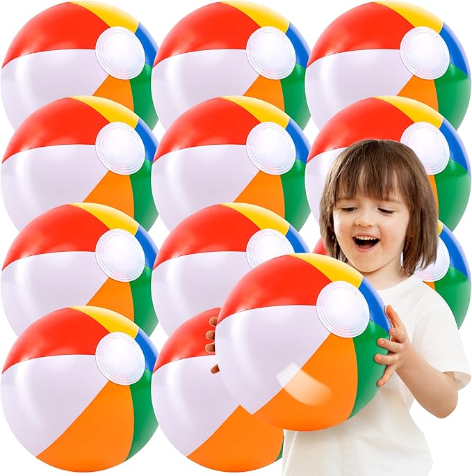 JOYIN 12 Packs 16" Inflatable Beach Balls, Large Rainbow Beach Balls Bulk for Pool Parties, Kids and Adults Summer Pool Party Toys, Beach Toys, Party Favors(16'')