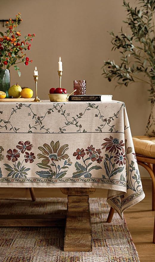 patdrea Designer Vintage French Small Square Tablecloth,Fall Country Breathable Floral Table Cloth,Italian Table Cover for Kitchen Dining,Tea Party,Christmas,Thanksgiving,55"x55"-Oliveirad