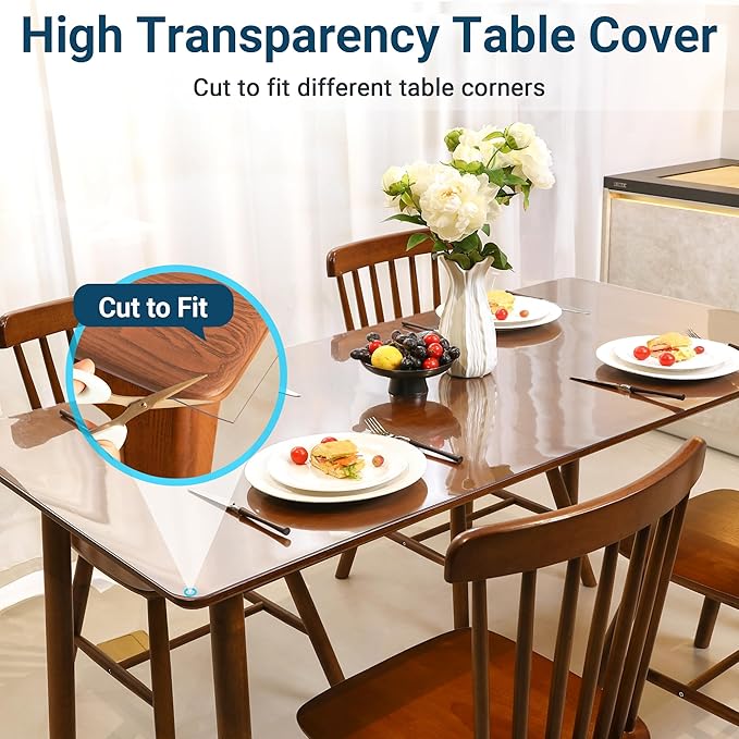 Clear Table Cover Protector Rectangle 16x30 Inch, 1.5mm Transparent Plastic Table Protector Waterproof, Anti-Scratch Clear Desk Mat for Office Desktop Dresser Dining Table, FDA Compliant