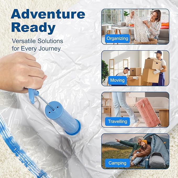 HOUSE DAY 22 Pack Vacuum Storage Bags with Pump,Space Saving Vacuum Seal Bags For Clothing Travel,4 Jumbo/4 Large/4 Medium/4 Small, 4S Roll/2XXS Roll Bags, Hand Pump Included, Sealer Clothes Storage