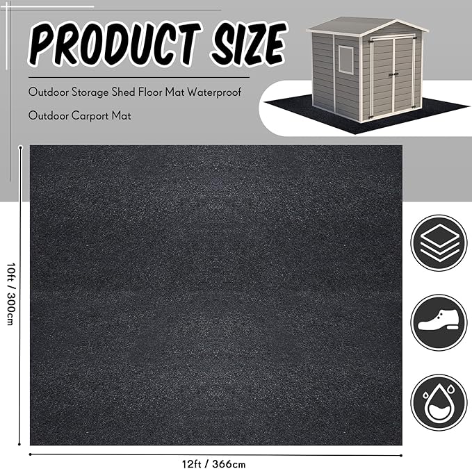 Haull Outdoor Storage Shed Floor Mat Waterproof Outdoor Carport Mat Thickened Soft Patio Furniture Pad Washable with Non Slip Backing, Storage Shed Not Included(9.8 x 12 ft)
