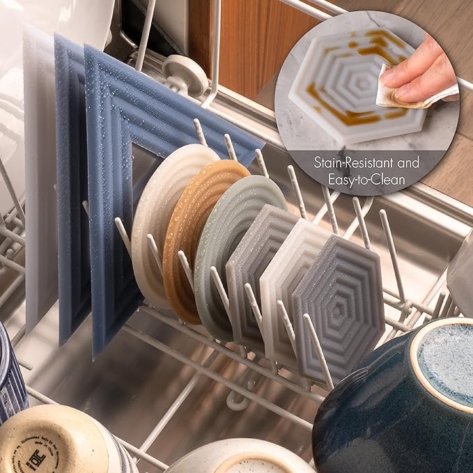 LINE+ARC Extra Thick Silicone Coasters (As Seen in NYTimes WireCutter) Waterproof Anti-Stain Heat-Safe Dishwasher-Safe Degrē Coasters (Set of 6, Clay) Outdoor Rubber Mid-Century Modern