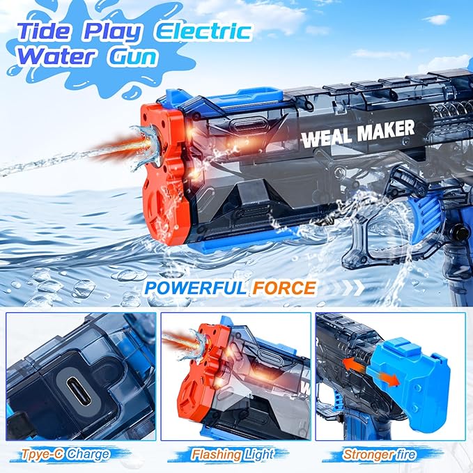 3Packs Electric Water Guns with LED Flash and USB-C Charging, Designed for Epic Aquatic Fun, Automatic Squirt Guns 25-30 FT Range, Outdoor Summer Toys for Backyard Water Theme Party Fun