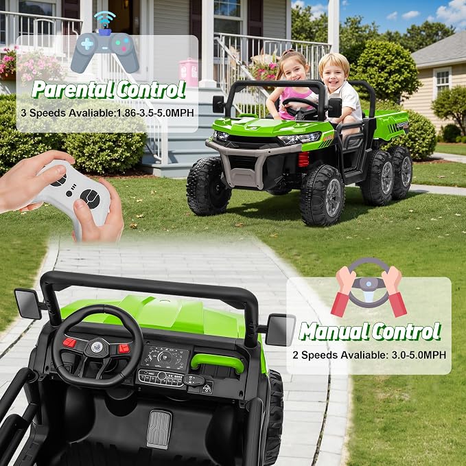 24V Ride On Dump Truck Car for Big Kids 2 Seater XL, 4WD 6-Wheels Battery Powered Ride On Toy with Remote Control, 800W Powerful Motors, Dump Bed & Shovel, Electric UTV for Boys Girls