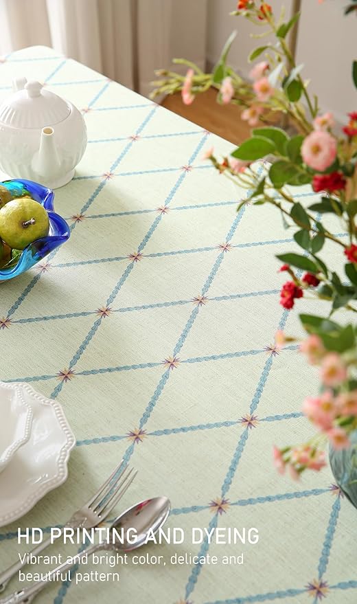 ISAENNE Designer Linen Floral Extra Long Rectangle Tablecloth,Light Green Farmhouse Durable Table Cloth,Washable Decor Tablecloths for Dining Kitchen Thanksgiving Christmas,67"*118"-Floralsea B