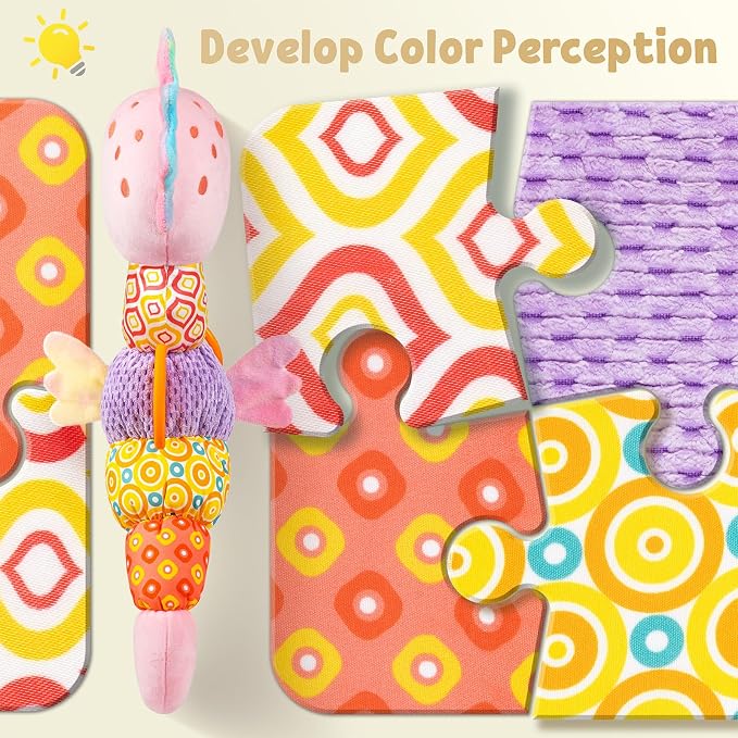 LIGHTDESIRE Baby Toys Sensory Musical Seahorse Soft Plush Stuffed Animals | Infant Toys with Teething Crinkle & Rattles for Newborn 0-3-6-12 Months Tummy Time Toys for Boys Girls Birthday Shower Gifts