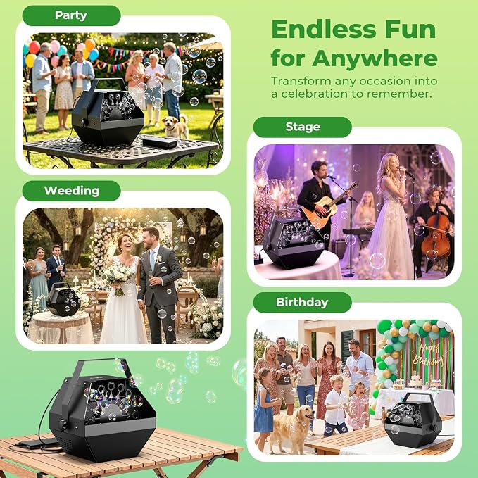 Theefun Bubble Machine, 750ml Stage Bubble Blower Metal, USB Plug in or 8 Battery Powered, Portable Party Bubble Maker for Stage BBQ Birthday Outdoor Indoor Use (Manual Control)