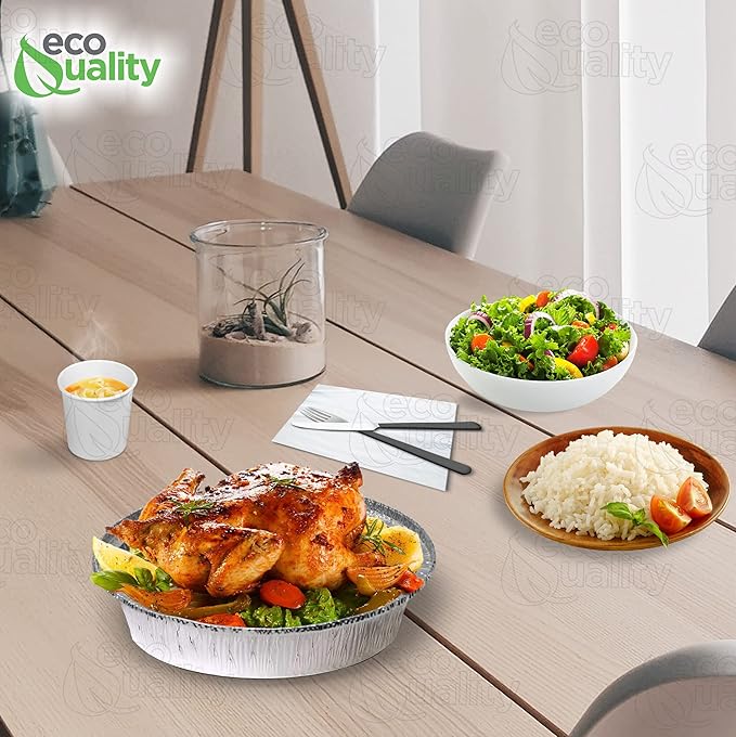 EcoQuality (500 Pack - 9 Inch Disposable Round Aluminum Foil Take-Out Pans - Disposable Tin Containers, Perfect for Baking, Cooking, Catering, Parties, Restaurants (No Lids)
