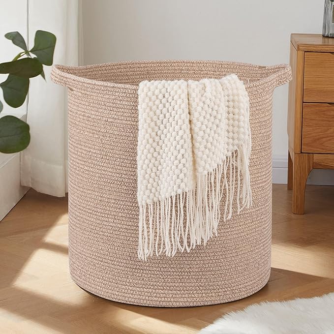 OIAHOMY 80L Laundry Hamper, Storage Basket with Handles, Laundry Basket For Toys, Pillows, Blankets,Clothes-20x18in-Brown