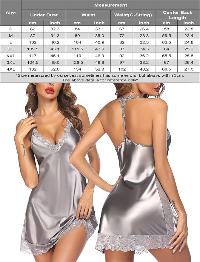 Avidlove Women Lingerie Satin Lace Chemise Nightgown Sexy Full Slips Sleepwear S-4XL