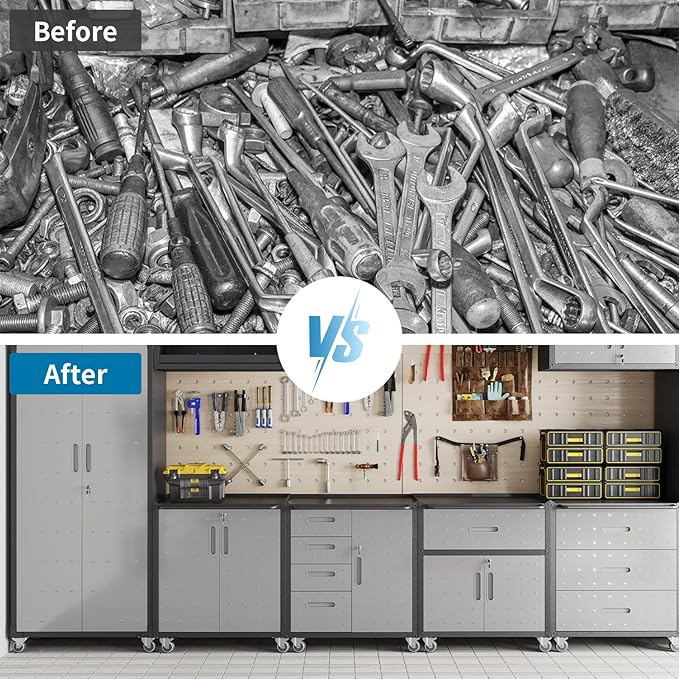 Garage Storage Cabinets System 10 PCS Workshop Set with Drawers Locking Heavy Duty Rolling Cart with Adjustable Shelves Garage Tool Workbench Cabinets (10 PCS)