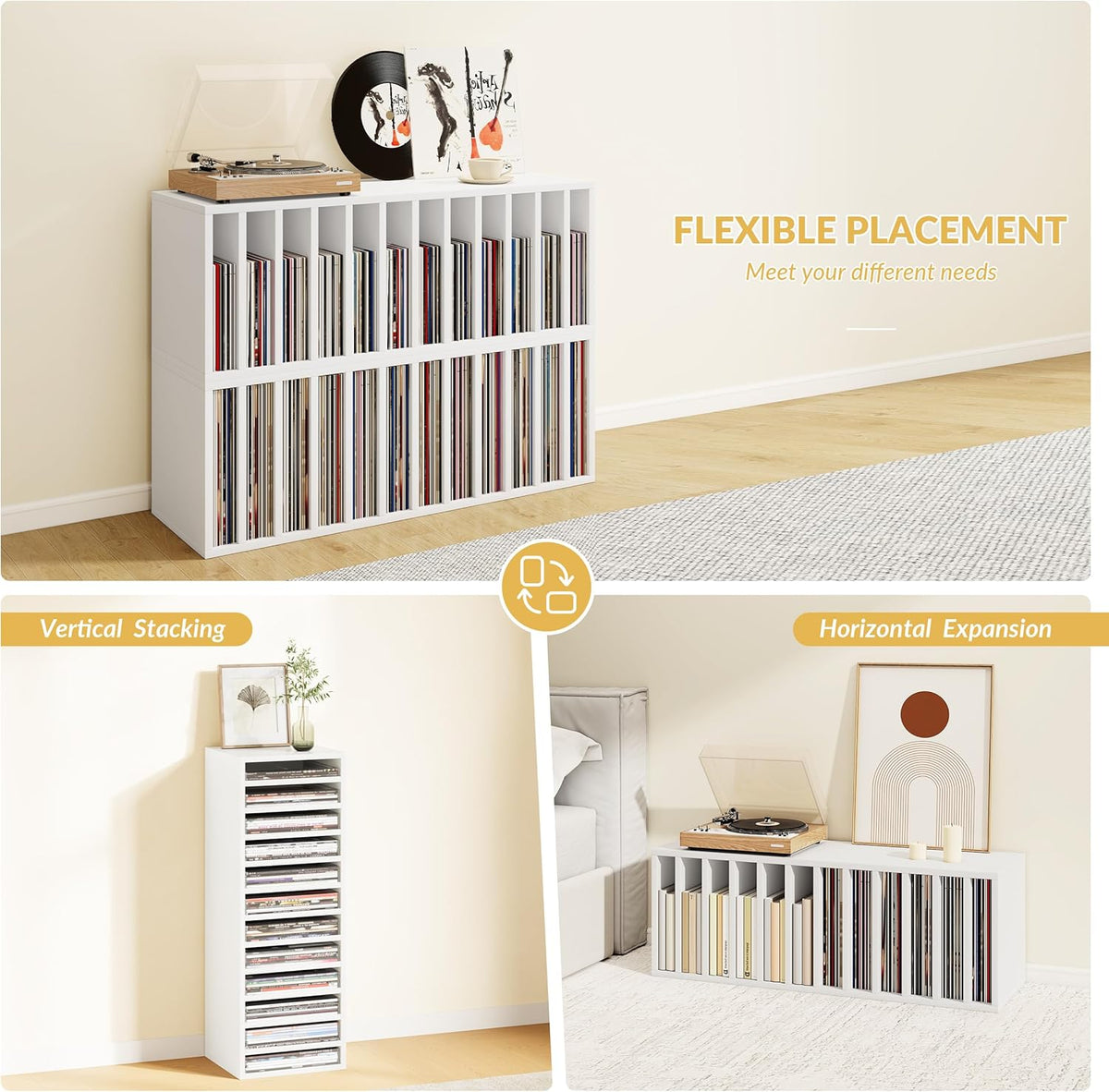 IOTXY DIY Modular Cube Bookcase - CubeXY Customizable Stackable Expandable Basic Shelving Units, 12-Cube Wooden Open Bookshelf with Removable Shelves for Vinyl Record Storage Organizer, White