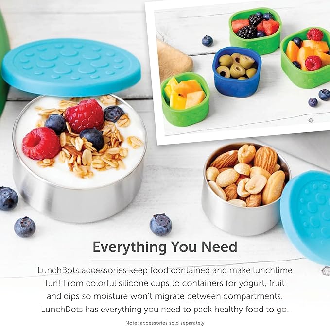 LunchBots Large Trio Stainless Steel Lunch Container -Three Section Design for Sandwich and Two Sides - Metal Bento Lunch Box - Eco-Friendly - Stainless Lid - Staineless Steel