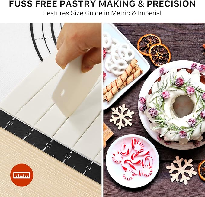 Pastry Mat, 28" x 20" Food Grade Silicone Extra Large Non Stick Baking Sheet Mat with Measurement for Making Cookies,Macarons,Bread and Pastry