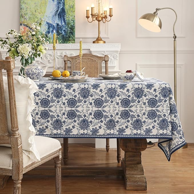 patdrea Designer Vintage Blue Rectangle Tablecloth,Linen Anti-Wrinkle Paisley Pattern Farmhouse Table Cloth,Decor Table Cover Cloth for Kitchen Dining,Christmas,Thanksgiving,55"x87"-Lantang a