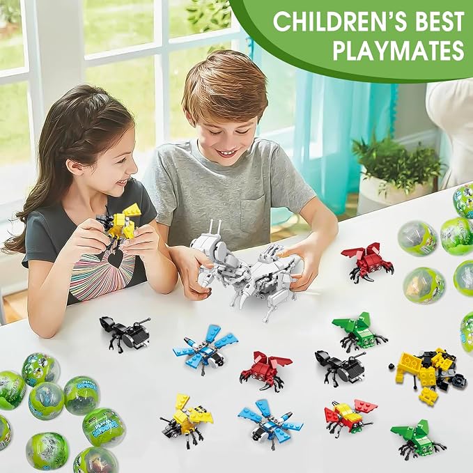 Mini Building Block Sets, 12PCS Insects Building Blocks, 6 in 1 STEM Toys Eggs Building Sets, Party Favors for Kids Goodie Bags Prizes/Birthday Gifts