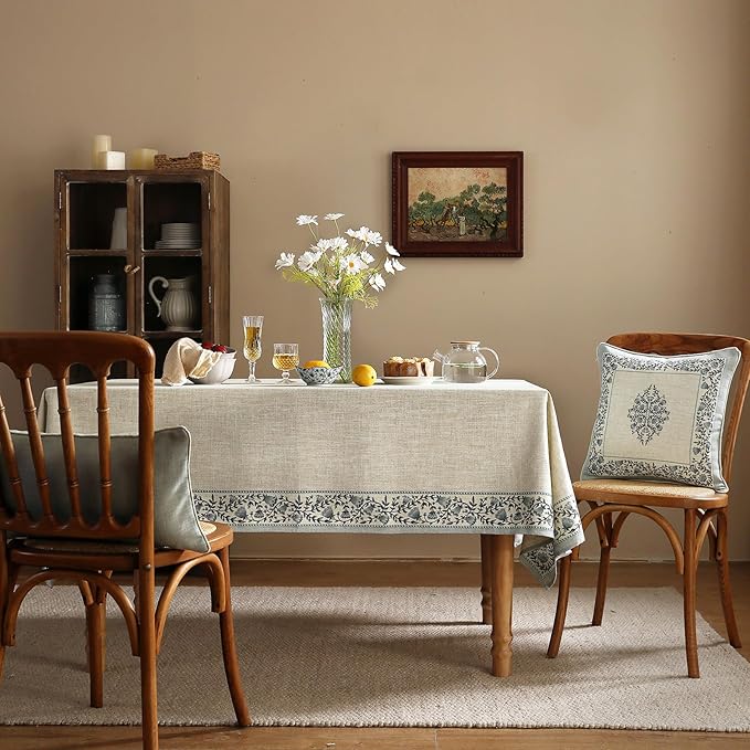 ISAENNE Designer Vintage Linen Elegant Long Tablecloth Rectangular,Chinoiserie Floral Table Cloth,Durable Decor Table Cover for Dining Thanksgiving Kitchen Christmas,63"*102"-Segerman B