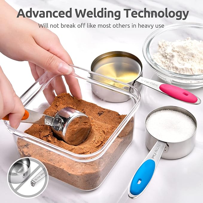 U-Taste Measuring Cups Spoons Set: 18/8 Stainless Steel 12 Pieces Stacking Kitchen Baking Cooking Food Measure Scoop Set, 7 Cups & 5 Spoons with Strengthened Weld Joints (Color, Upgraded Version)