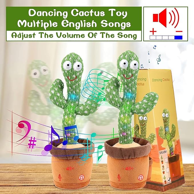 Dancing Talking Cactus Toy for Baby Boys Girls Toys, Adjustable Volume Dancing Cactus Toy Singing Mimicking Recording Repeating What You Say with LED English Sing Talking 15 Second Voice Recorder