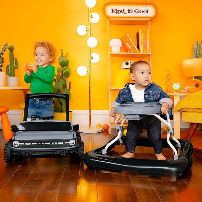 Bright Starts Ford Bronco 4-in-1 Blue Grey Baby Activity Center & Push Walker with Removable Interactive Steering Wheel -Toy, 6 Months and up