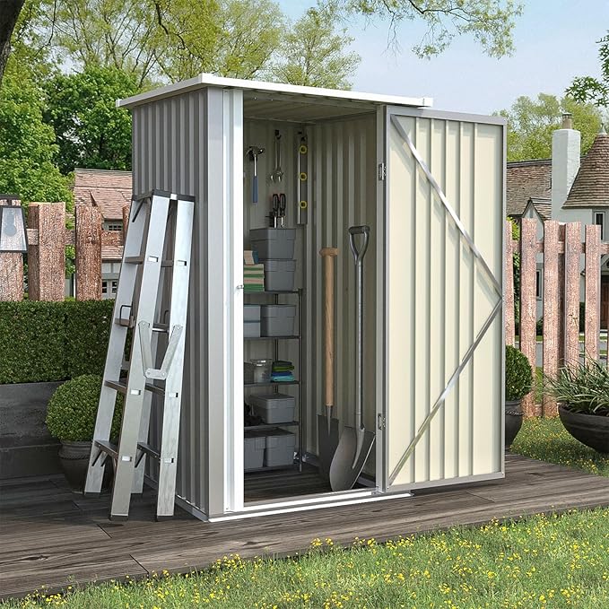 Patiowell 3x3 FT Storage Shed, Outdoor Metal Small Sheds with Lockable Door and Sloping Roof, Waterproof Outside Utility Garden Tool Shed for Patio Lawn Backyard, Gray