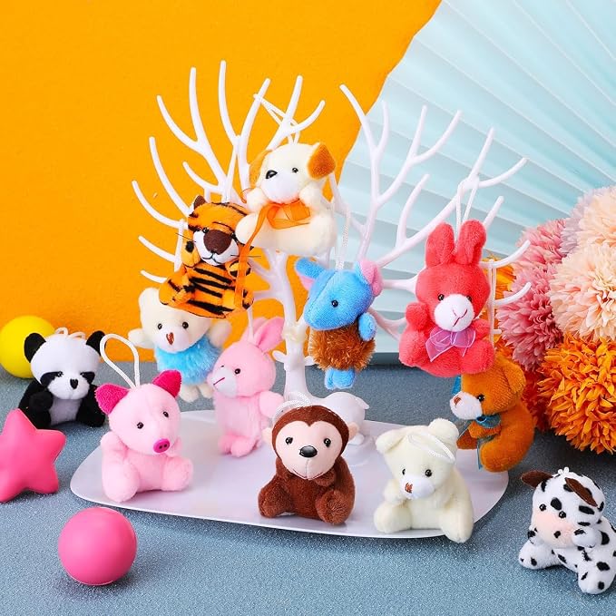 Mini Plush Animal Toy Set,Cute Animals Keychain Decoration for Kids,Goodie Bag Fillers, Basket Stuffers, School Prizes, Valentine's Day Party Supplies (60pcs)