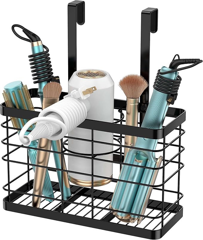 Hair Tool Organizer - Blow Dryer & Hair Dryer Holder Cabinet Door, Bathroom Organizer & Storage Basket for Styling Tools