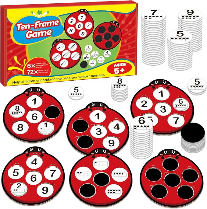 Math Games for Kids, Math Manipulatives Kindergarten Preschool Counting Toys, Ten Frame Set Addition and Subtraction Flash Cards Matching Bingo Number Games Homeschool Classroom Must Haves